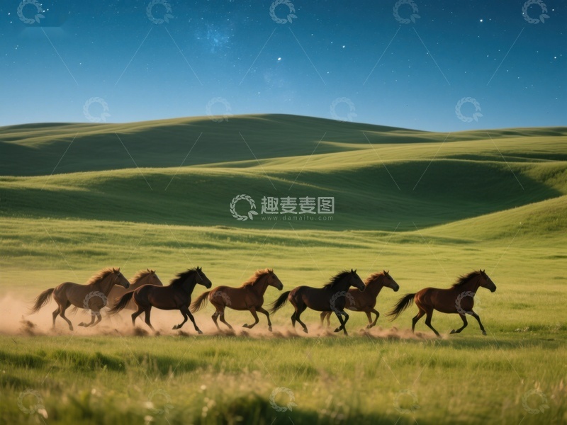 高清大图下载【趣麦麦图】草原上的骏马奔腾