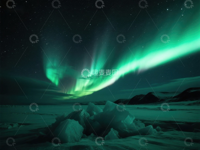 高清大图下载【趣麦麦图】极光下的冰川夜景