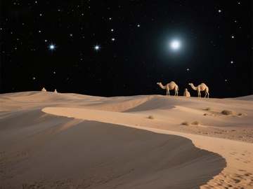 沙漠夜景：骆驼与星空