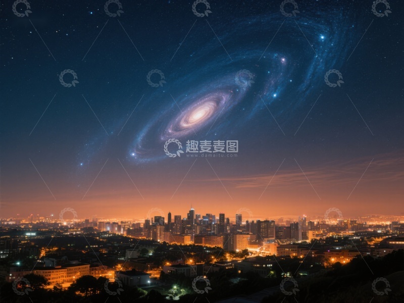高清大图下载【趣麦麦图】-城市夜景与星系奇观