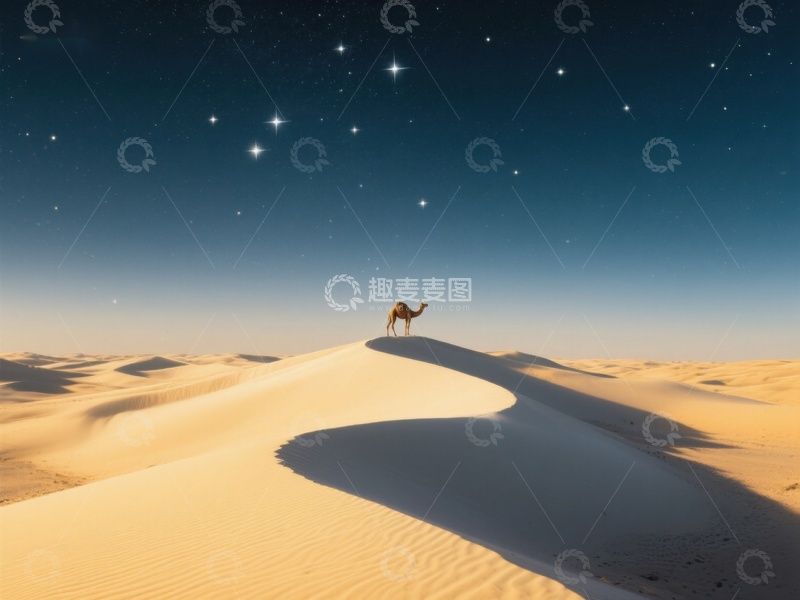 高清大图下载【趣麦麦图】夜空下的沙漠骆驼