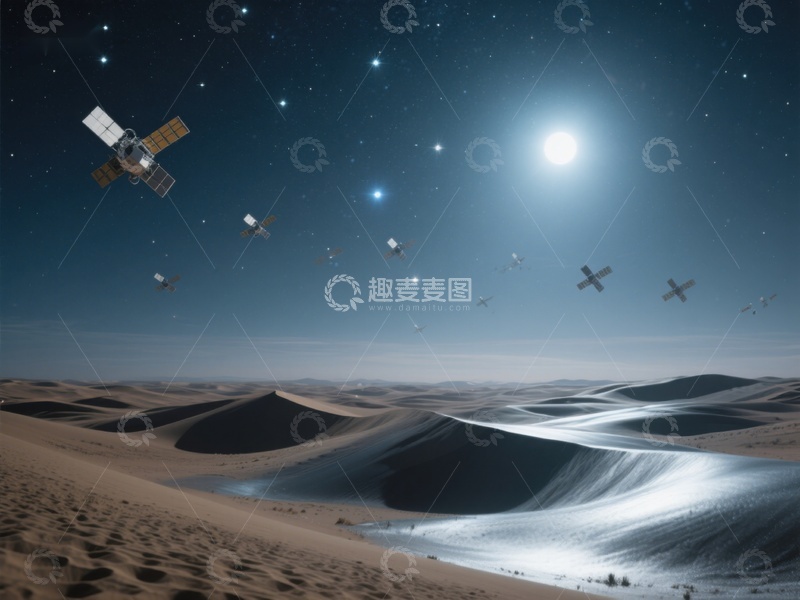 高清大图下载【趣麦麦图】沙漠夜空下的卫星群