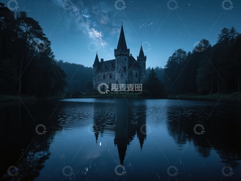 高清大图下载【趣麦麦图】夜空下的古堡倒影