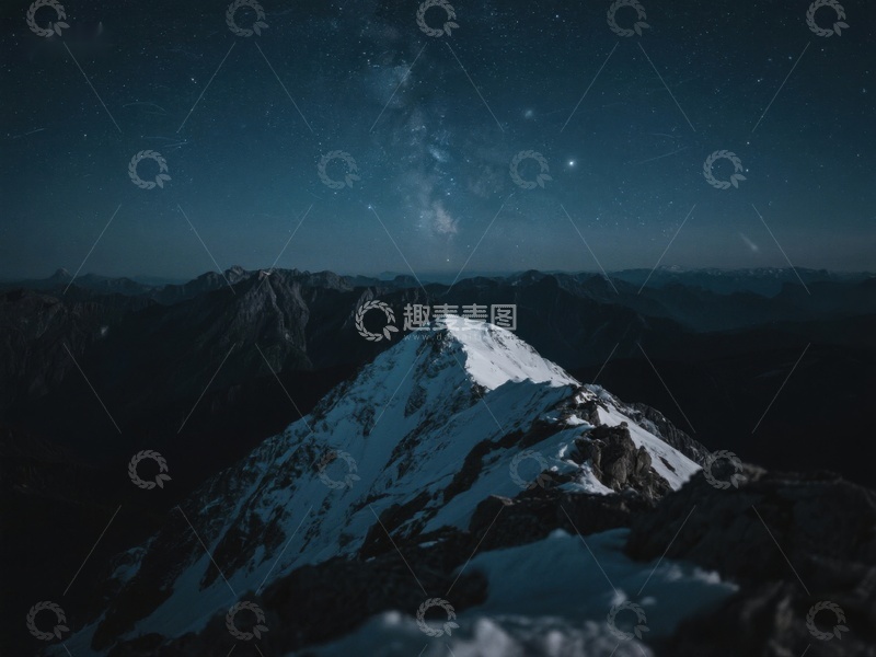高清大图下载【趣麦麦图】夜空下的雪山之巅