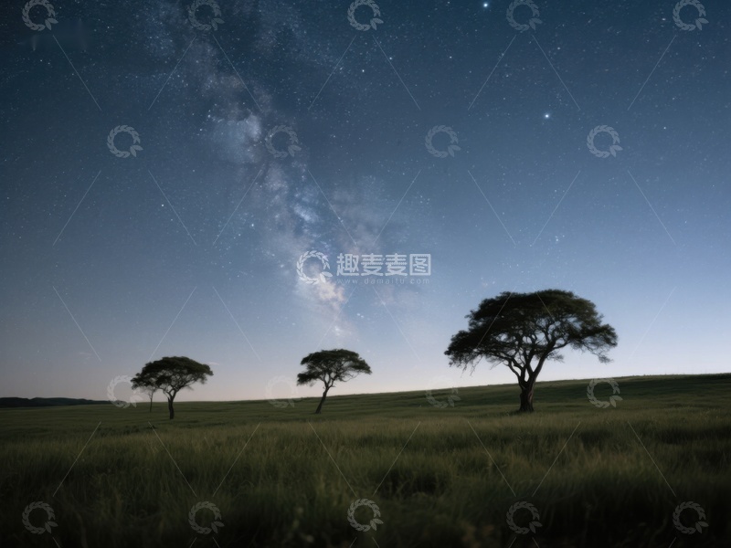 高清大图下载【趣麦麦图】夜空下的孤树与银河