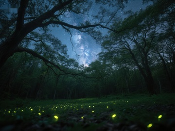 夜幕森林中的萤火虫