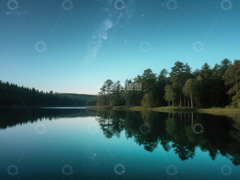 高清大图下载【趣麦麦图】夜空下的宁静湖面