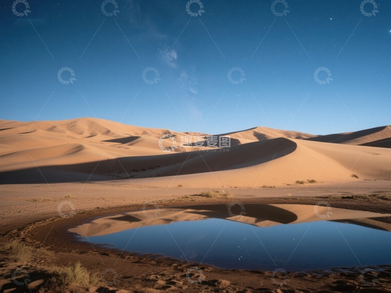 高清大图下载【趣麦麦图】沙漠夜景中的静谧水潭