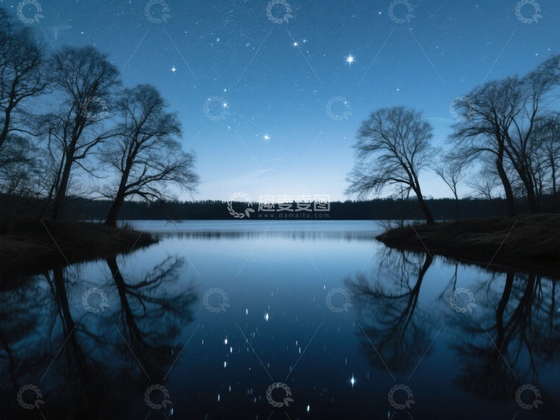 高清大图下载【趣麦麦图】夜空下的静谧湖面