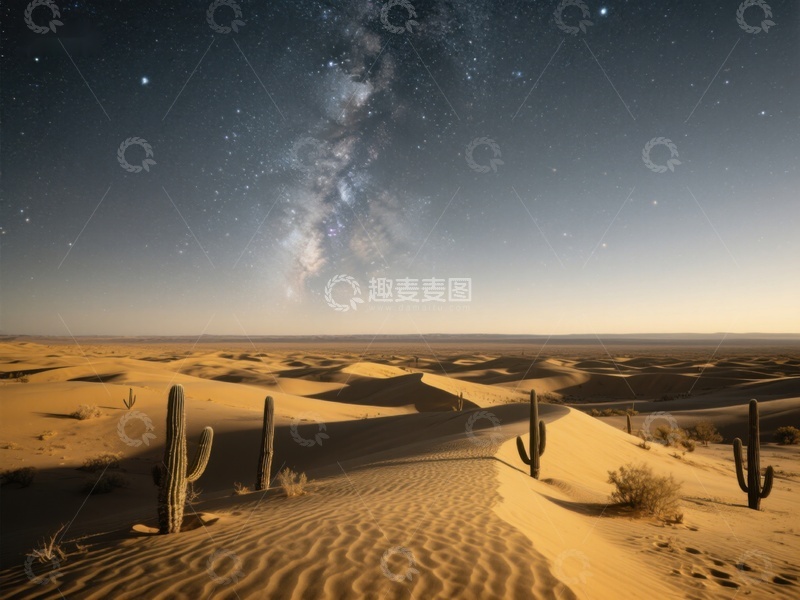 高清大图下载【趣麦麦图】沙漠夜景与银河
