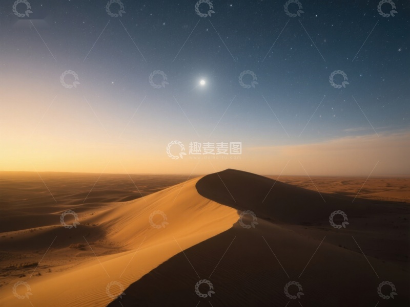 高清大图下载【趣麦麦图】沙漠夜景：星空下的沙丘