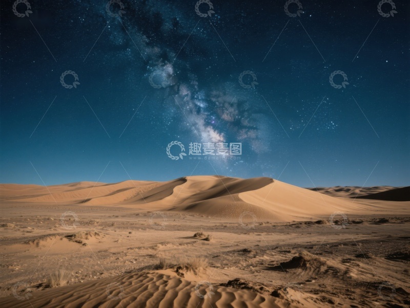 高清大图下载【趣麦麦图】沙漠夜景：银河横跨星空