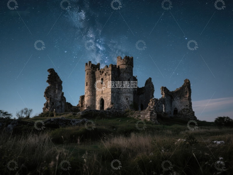 高清大图下载【趣麦麦图】夜空下的古老城堡