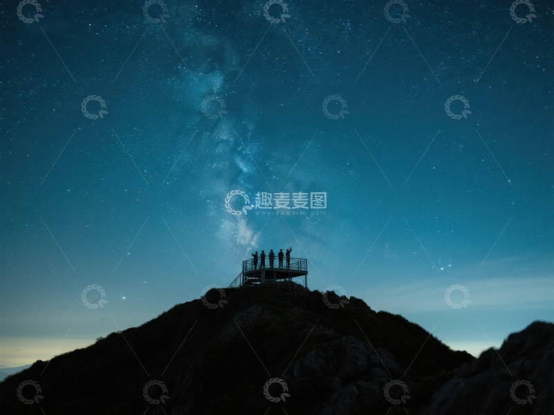 高清大图下载【趣麦麦图】山顶观星台上的剪影