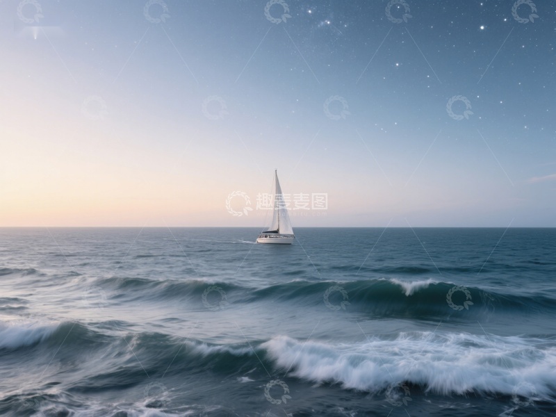 高清大图下载【趣麦麦图】夜幕下的帆船航行
