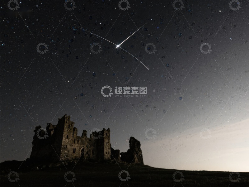高清大图下载【趣麦麦图】夜空流星划过古堡遗迹