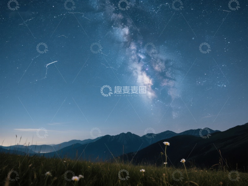 高清大图下载【趣麦麦图】夜空银河与山峦