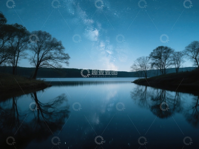 高清大图下载【趣麦麦图】夜空银河映照湖面