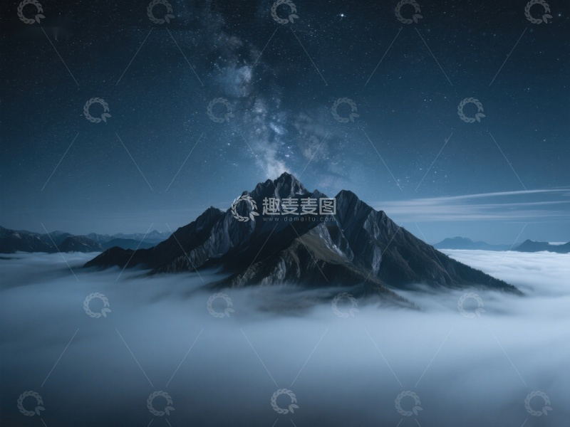 高清大图下载【趣麦麦图】夜空下的山峰与云海