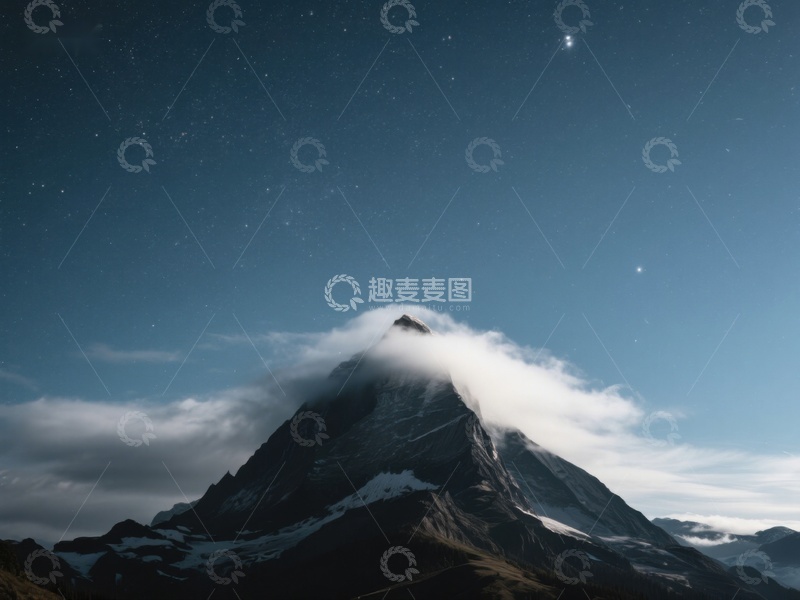 高清大图下载【趣麦麦图】夜空下的雪山与云雾