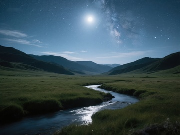 月光下的山谷溪流