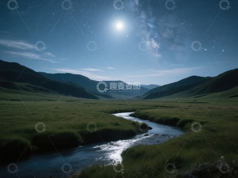 高清大图下载【趣麦麦图】月光下的山谷溪流