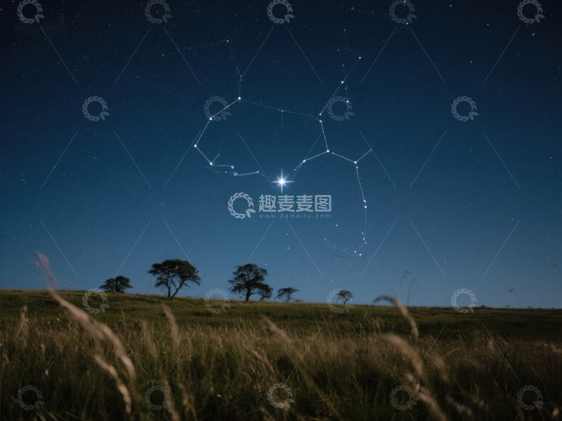 高清大图下载【趣麦麦图】夜空下的星座与草原