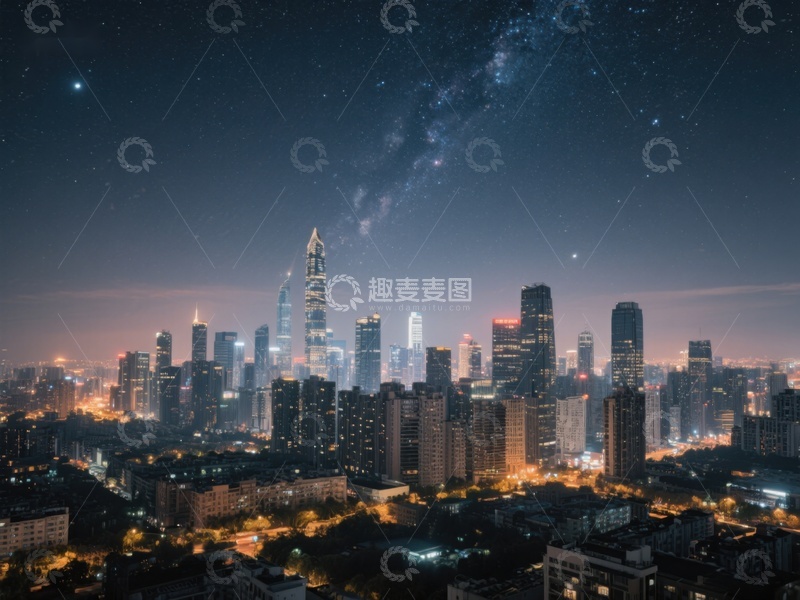 高清大图下载【趣麦麦图】夜空下的城市天际线