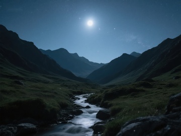 月光下的山谷溪流