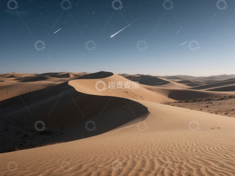 高清大图下载【趣麦麦图】沙漠夜景：流星划过星空