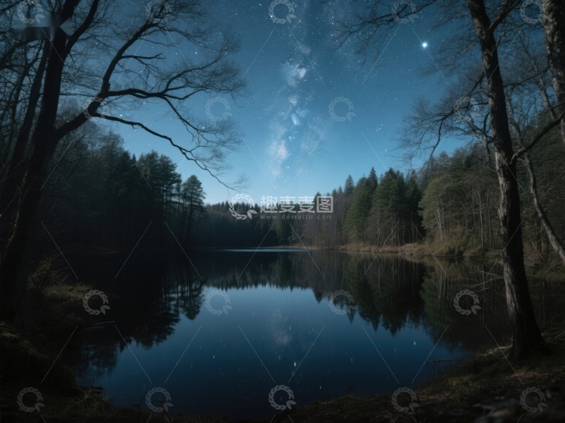 高清大图下载【趣麦麦图】夜空下的静谧湖景