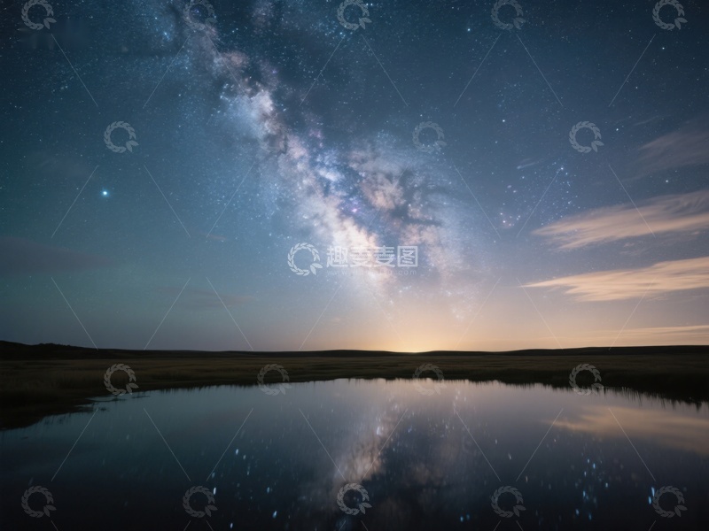 高清大图下载【趣麦麦图】银河倒映湖面，夜空璀璨如梦