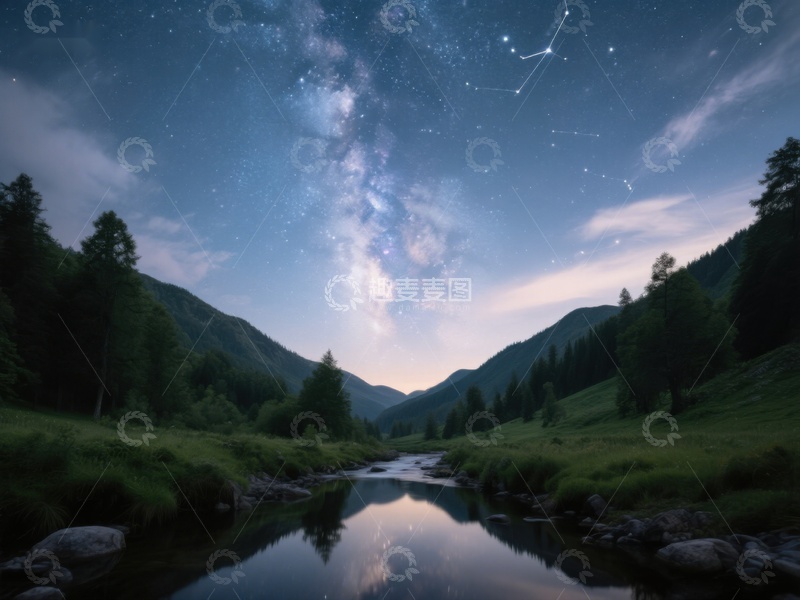 高清大图下载【趣麦麦图】星河璀璨，山谷溪流静谧夜景