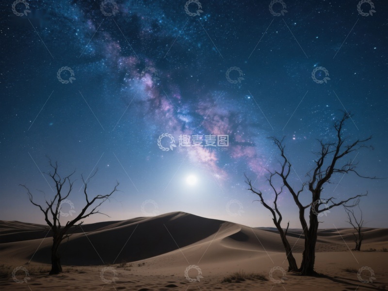 高清大图下载【趣麦麦图】星空下的沙漠枯树