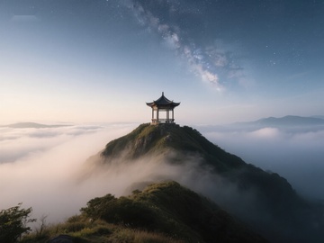 山顶亭台云海夜景