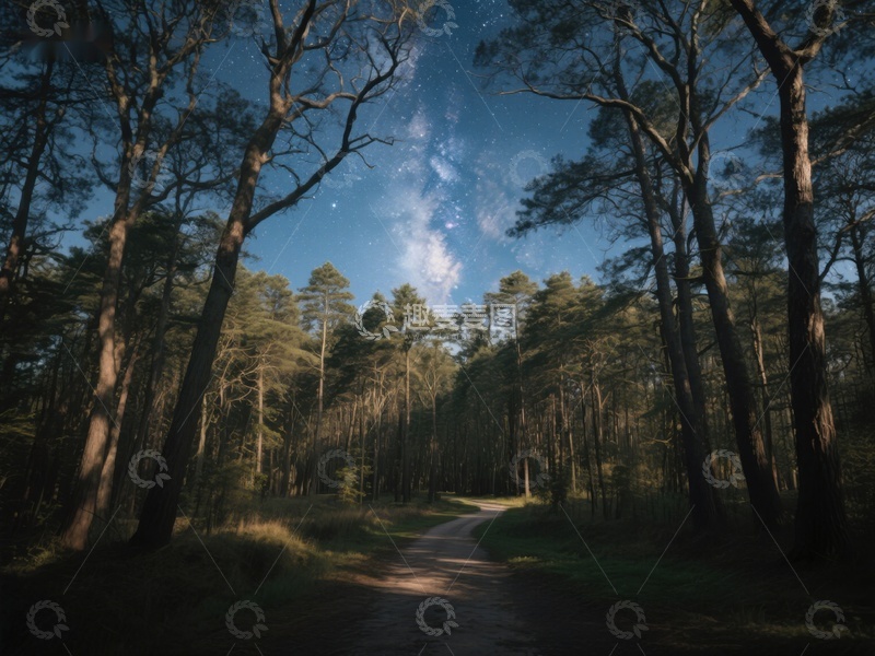 高清大图下载【趣麦麦图】月夜森林小径