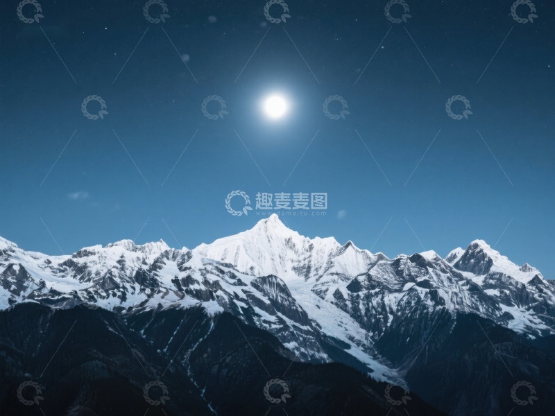 高清大图下载【趣麦麦图】月光下的雪山美景