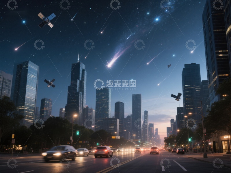 高清大图下载【趣麦麦图】-城市夜景与流星雨