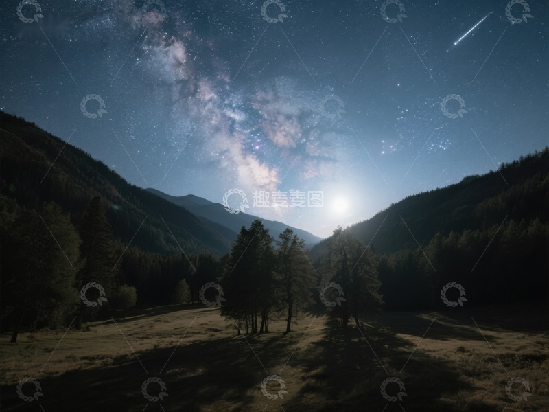 高清大图下载【趣麦麦图】夜空银河与山林剪影