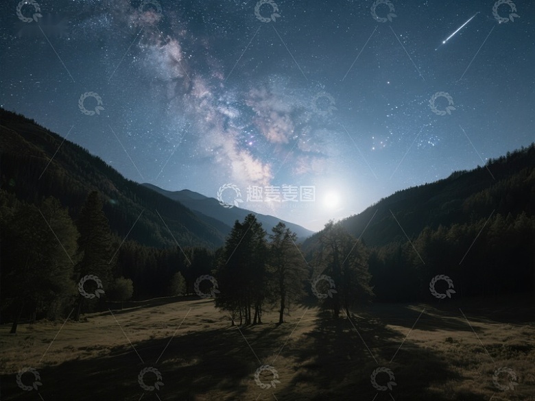 夜空银河与山林剪影