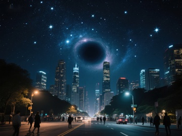 城市夜景与神秘黑洞