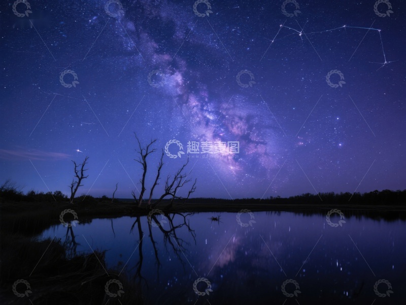 高清大图下载【趣麦麦图】银河映水，夜空下的静谧湖景