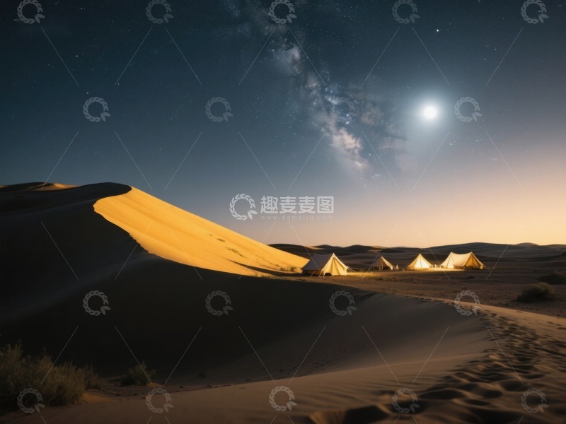 高清大图下载【趣麦麦图】星空下的沙漠露营