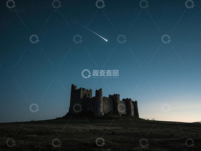 高清大图下载【趣麦麦图】夜空流星划过古堡