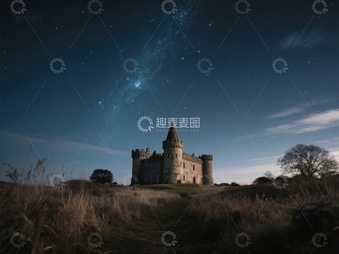 夜空下的古老城堡