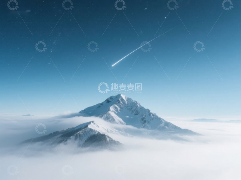 高清大图下载【趣麦麦图】雪山之巅，流星划过夜空