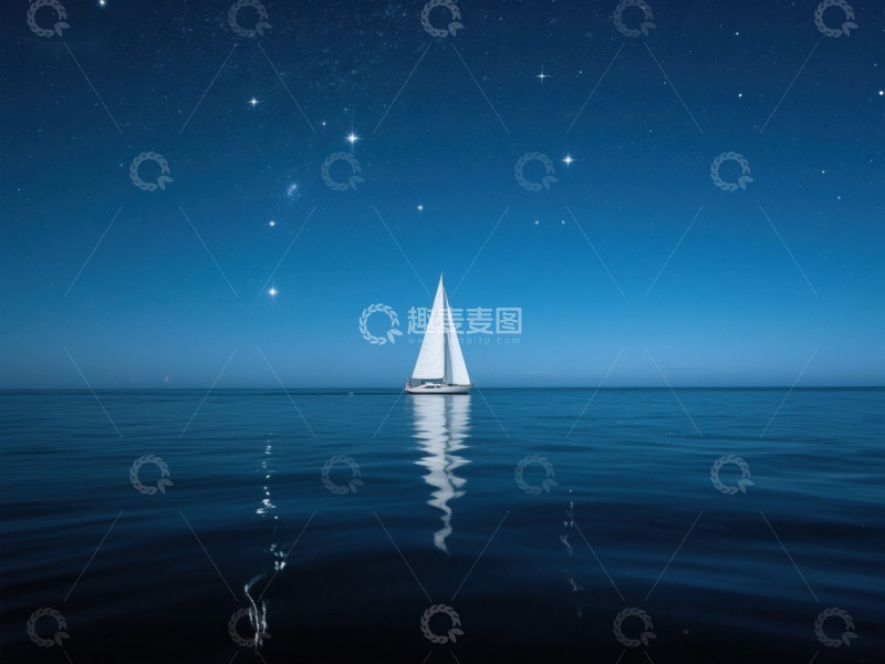 高清大图下载【趣麦麦图】夜空下的孤帆
