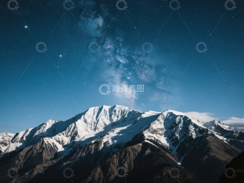 高清大图下载【趣麦麦图】雪山夜景，银河璀璨