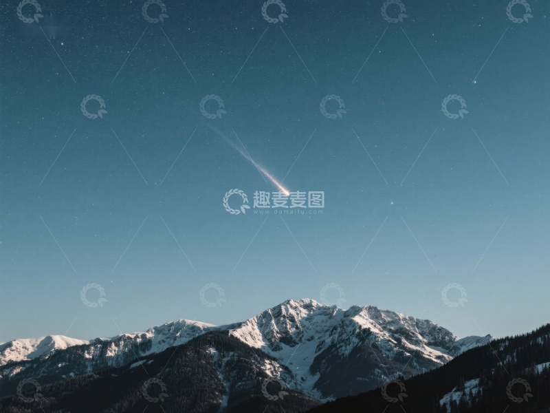 高清大图下载【趣麦麦图】夜空流星划过雪山之巅