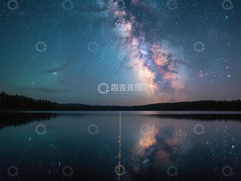 高清大图下载【趣麦麦图】银河倒映湖面，夜空璀璨如梦